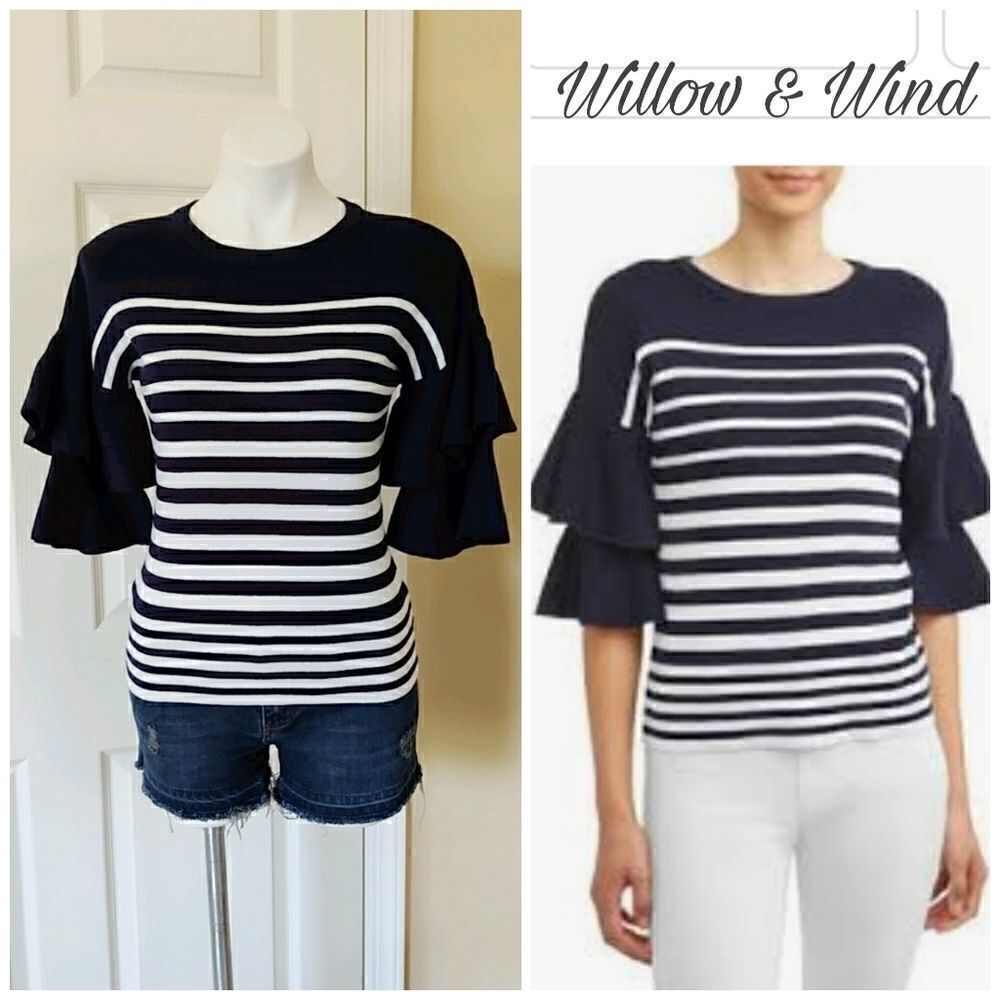Willow & Wind striped layered bell sleeve sweater
